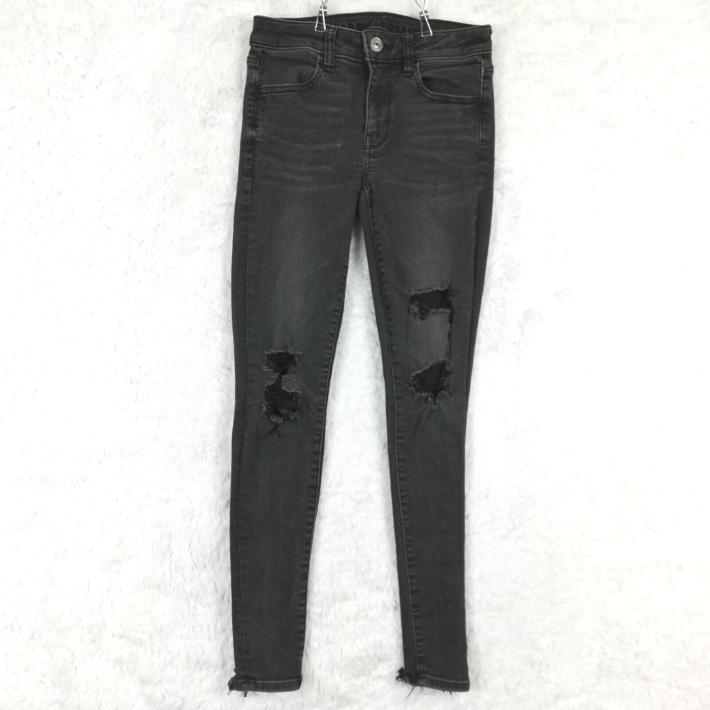 American Eagle Womens Jeans Jegging Denim Black Next Level Stretch Destroyed 2